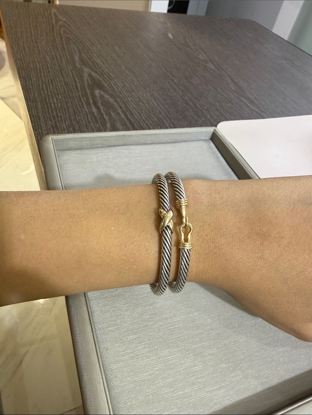 Two-Tone Cable Cuff Bracelet - Gold & Silver
